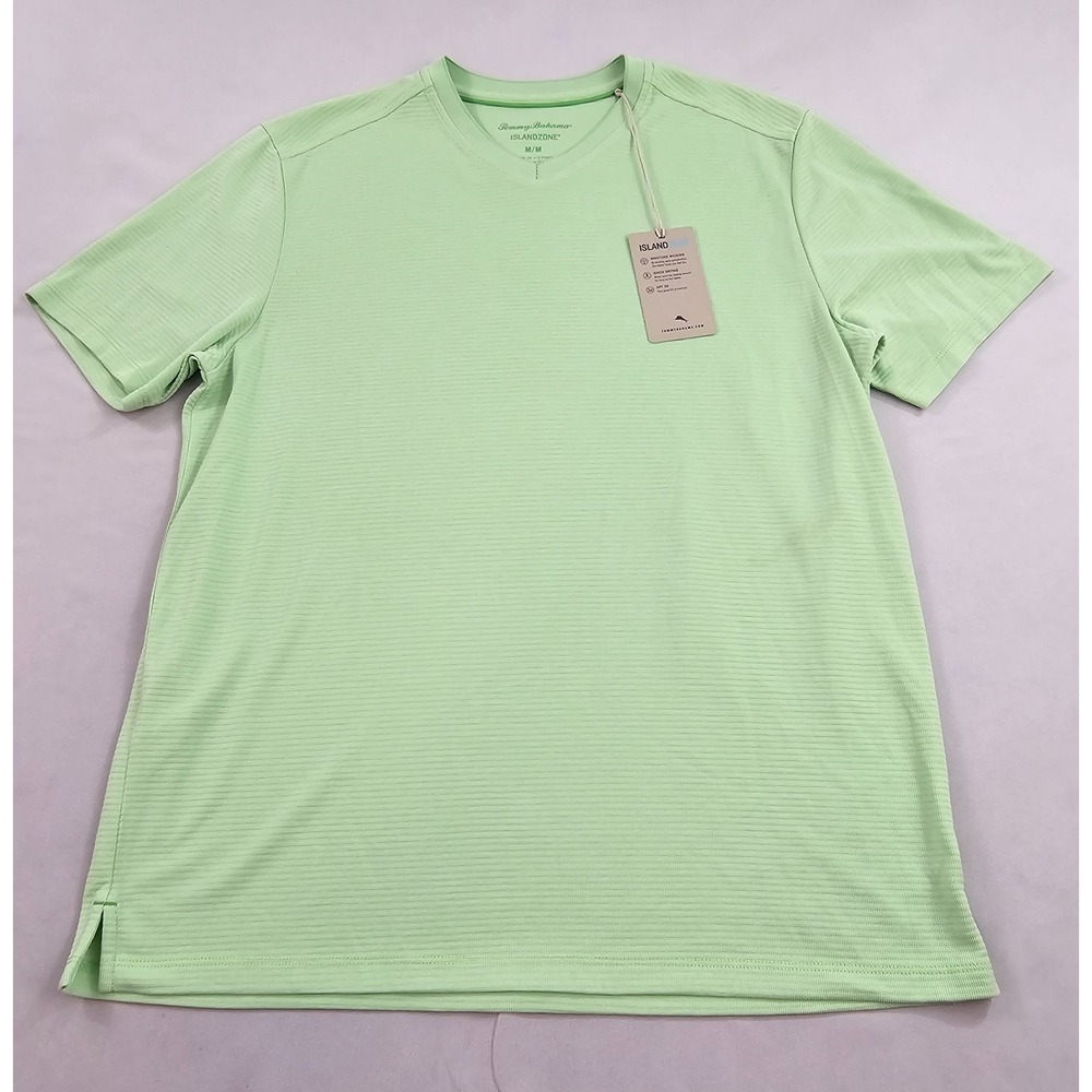 Tommy Bahama IslandZone V-Neck T-Shirt M Green Stretch UPF 30 223ST226309